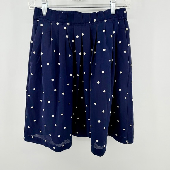 J. Crew Dresses & Skirts - J. Crew Navy Polka Dot Pleated‎ Midi Skirt Size 4